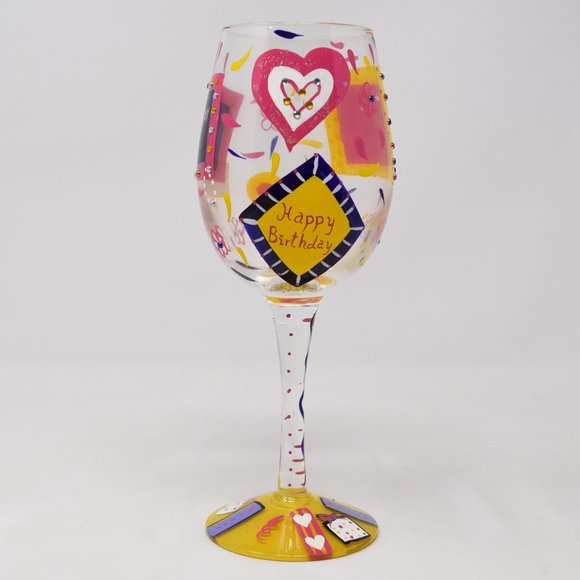Lolita Birthday Girl Artisan Hand Painted Wine Glass Happy Colorful Party Gift - Picture 5 of 12